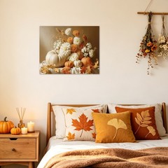 Rustic Fall Leaf Pumpkin Orange Floral Canvas Wall Art for Bathroom Living Room
