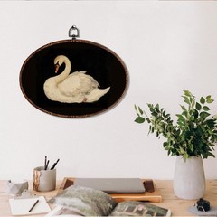 Vintage Swan Oval Framed Wall Art, Rustic Animal Swan Prints Canvas Art Paint…