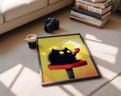 Funny Black Cat Art Print Whimsical Playful Pet Poster Cat Lover Gift Decor