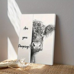 1pc Wooden Frame Funny Highland Cow «Are You Pooping?» Canvas Wall Art
