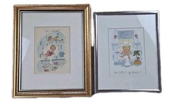 2 Vintage Bathroom Humor 8×10 Prints Framed & Matted By Arlene Dietrich Miller