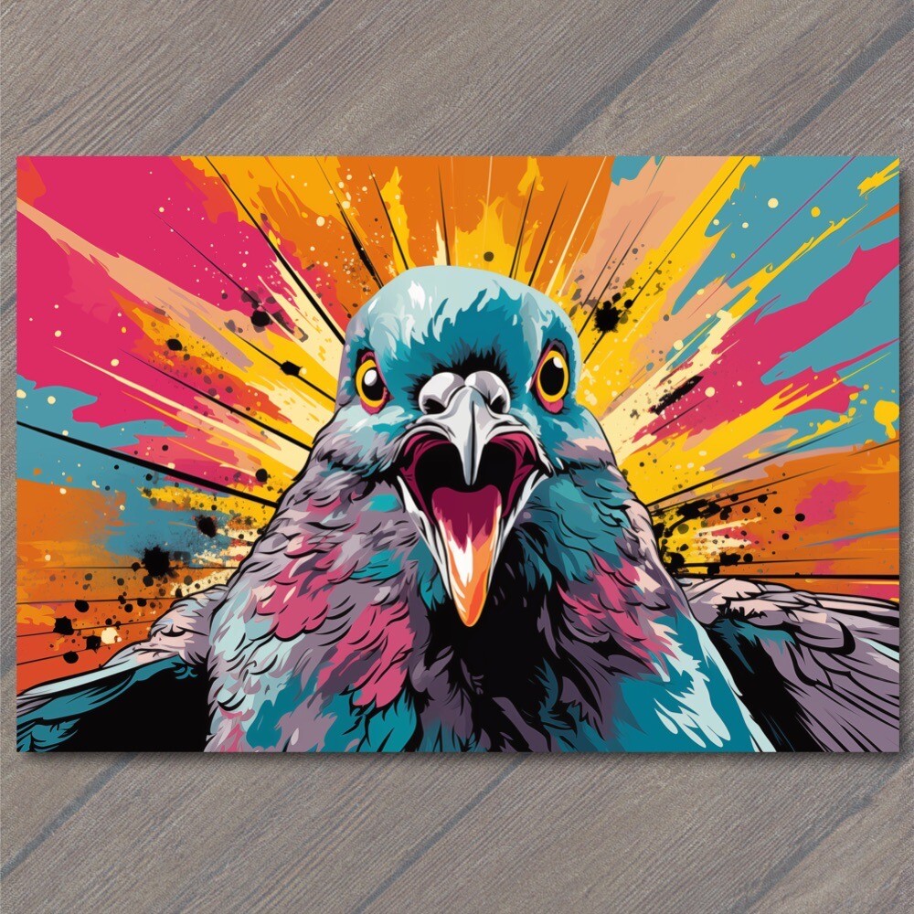 Art Print Pigeon Bird Smile Happy Retro Pop Art Splash Colors Cute Fun Vibrant
