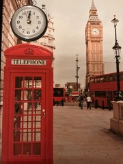 London Red Telephone Box Framed Print Clock: English Phone Booth Wall Art