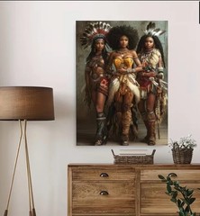 African American Women Native Female Warrior – Framed Canvas Poster 12 x 18