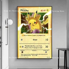 wall art anime pokemon home decor pikachu trading card poster canvas 8x12in