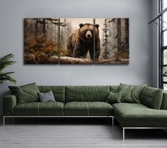 3Pcs Framed Grizzly Brown Bear in Misty Forest Canvas Wall Art Wildlife Print…