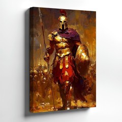 Wall Art Spartan Warrior Canvas Print Ancient Greek Soldier Shield Spear Decor