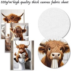 4Pcs Funny Highland Cow Wall Art Pictures, Rustic Cow Canvas Prints for Bathr…