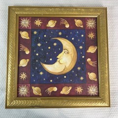VTG 90s Celestial Moon And Stars Mary Beth Zeitz Framed 14.5 X 14.5 Large Rare!