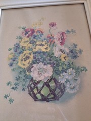 Vintage Botanical Floral Litho Prints Set of 3 Wood Framed Cottage Wall Art MCM