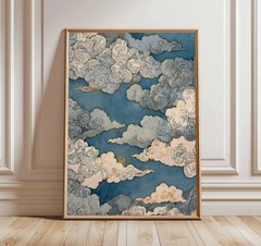 Japanese Cloud Art Poster Blue Gold Sky µk1yo ә Wall Decor