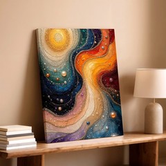 Wall Art Abstract Cosmic Swirl Canvas Print Colorful Galaxy Pearl Textured Decor