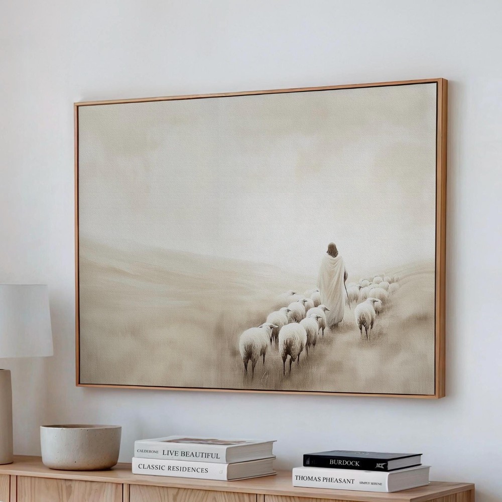 Good Shepherd Jesus Leaves the 99 Lost Sheep Christian Canvas Wall Art
