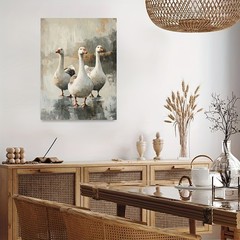 Vintage Geese Painting Canvas Wall Art, Farmhouse Animal Home Decor