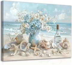Ocean Beach Canvas Wall Art Seascape Seashells Starfish Coastal Poster Print