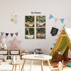 Boat Wades Funny Animal Bathroom Unframed Wall Art Prints,Colorful Kids Bathr…