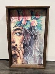 Women Floral Crown 10×6 Wooden Framed Art