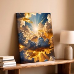 Wall Art Heavenly Cloudscape Sun Rays Sky Canvas Print Golden Dramatic Decor