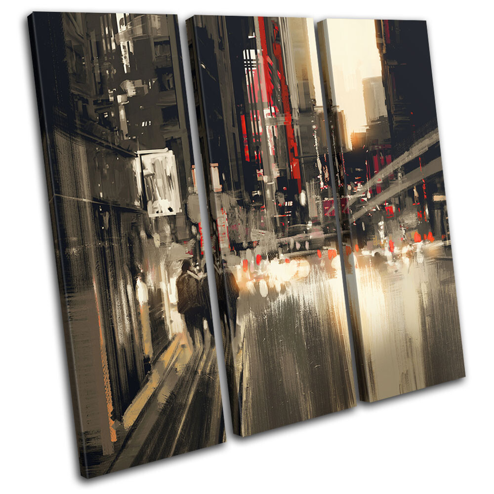 Abstract Cityscape Painting Style Urban TREBLE CANVAS WALL ART Picture Print