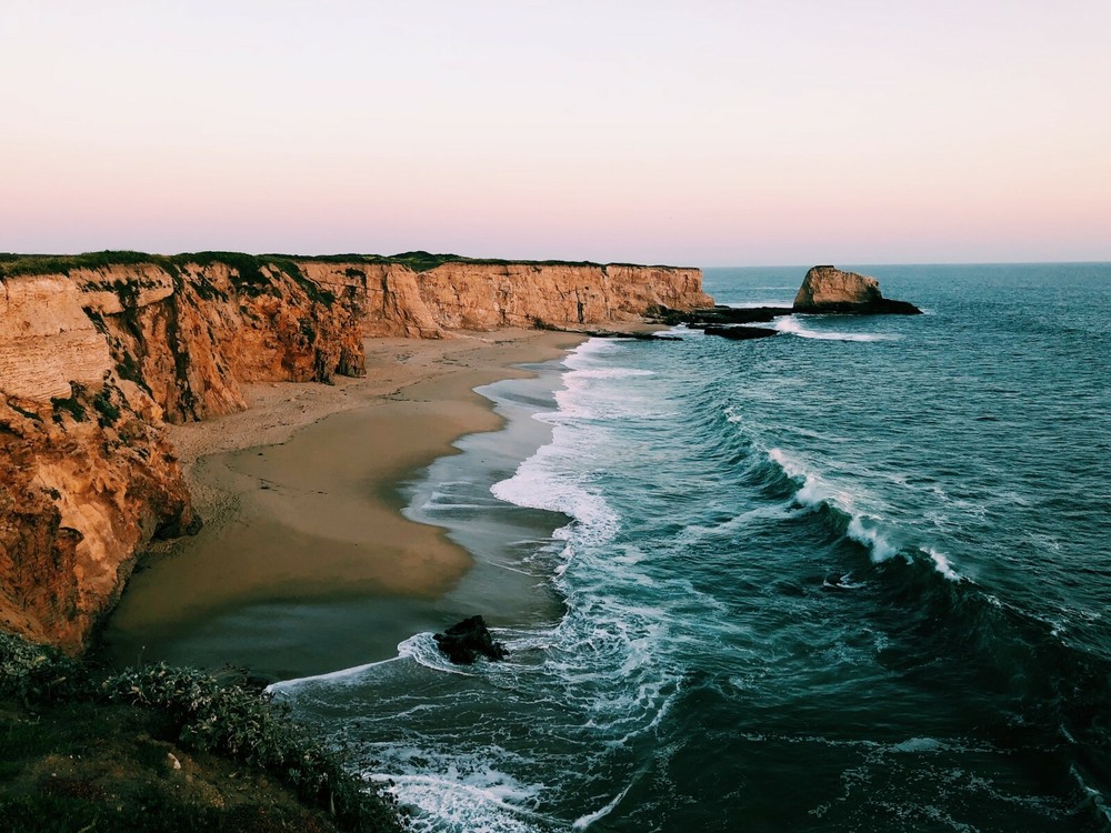 Cliff and Sand Beach in Santa Cruz California Poster Picture Photo Ocean Water