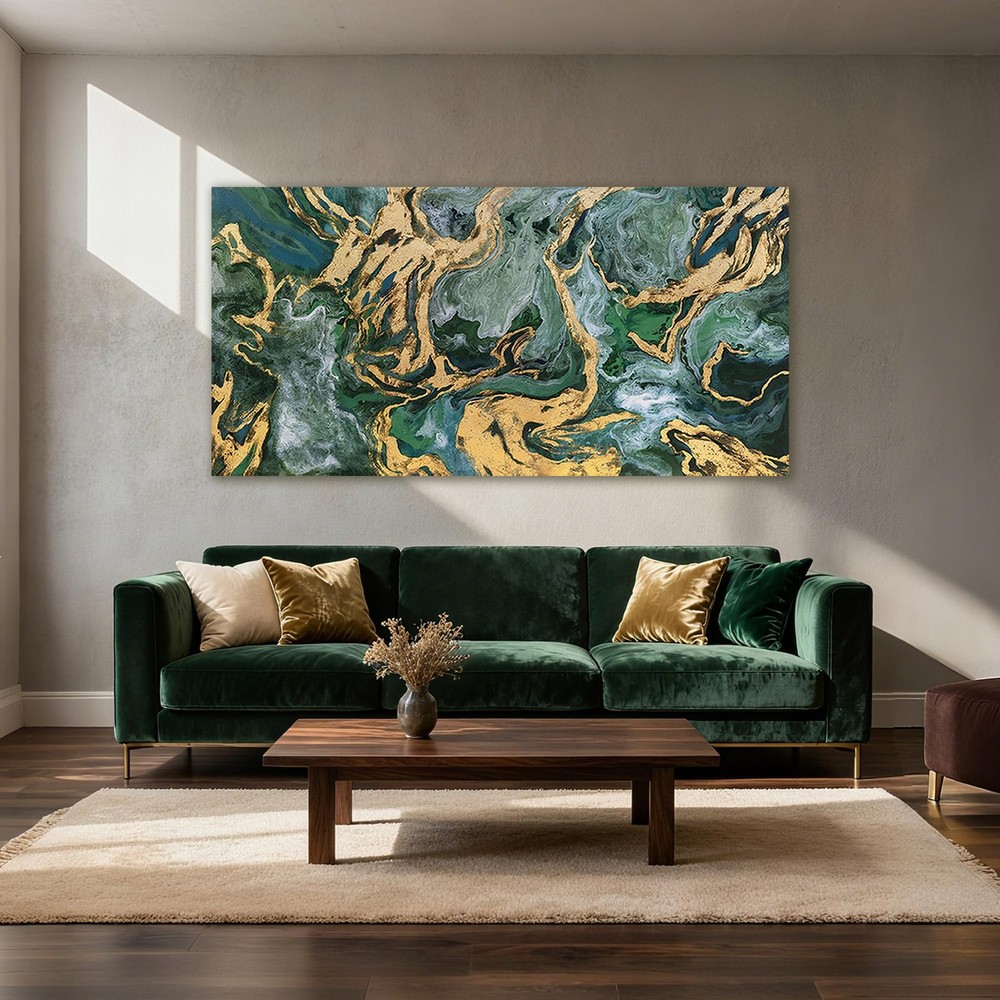 Emerald Green Canvas Wall Art, Gold and Green Marble Abstract Art Prints, Lar…