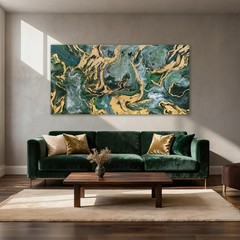 Emerald Green Canvas Wall Art, Gold and Green Marble Abstract Art Prints, Lar…