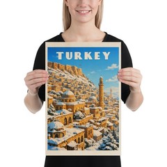 Winter Mardin, Turkey poster – Vintage Travel Print. Snowy Mardin Cityscape art