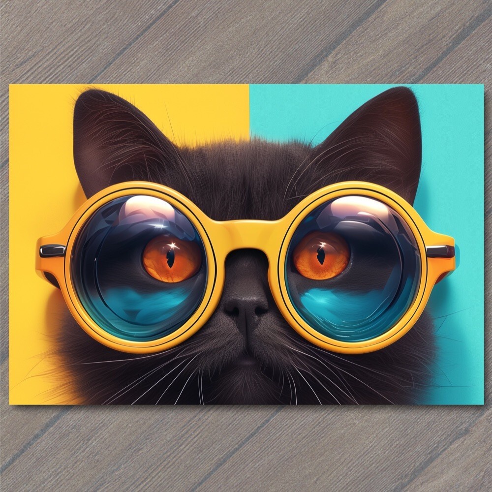 Art Print Cat with Glasses Fun Cute Colorful Kitty Unusual Animal Funny Sweet