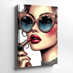 Wall Art Glamour Woman Portrait Black White Red Abstract Canvas Print Decor