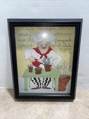 Carole Katchen Chef and Herbs Framed Print Whimsical Wall Art Kitchen Decor