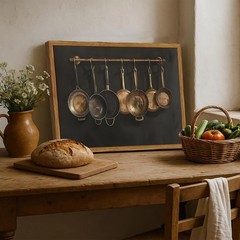 Framed Vintage Kitchen Canvas Wall Art, Farmhouse Pans Pictures Wall Decor Pr…