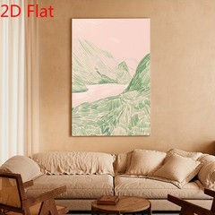 Soft Green Mountain Line Sketch Canvas Art, Minimal Pink Bedroom Landscape Decor