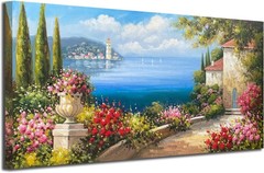 Hand-Painted 48×24 Framed Landscape Art – Perfect for Living Room Elegance