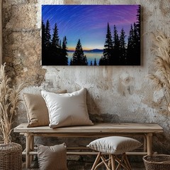 Breathtaking Night Sky Over A Tranquil Lake, Showcasing A Swirling Star Wall Art