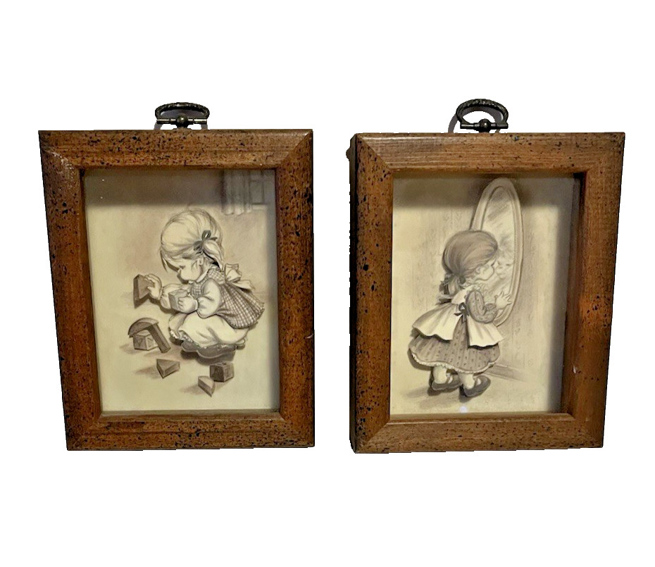 Vintage 3D Children Girl Shadow Box Framed Table Or Wall Mount wall art picture