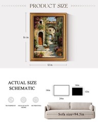 Mediterranean Wall Art Framed Canvas Print Tuscan Village Decor 16x12in Gold