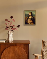 Funny Mona Lisa Cat Wall Art, Vintage Renaissance Mona Lisa Holding Orange Ta…