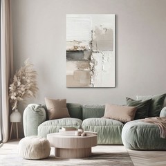 Abstract Beige Taupe Brown Oil Painting Print on Framed Canvas Wall Art, Neutral