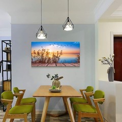 Canvas Prints Art Ocean Beach Grass Poster Landscape Painting,DIY Framed 24″x48″
