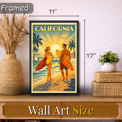 California Vintage Travel Poster 11×17 Framed Retro Wall Decor Art Gift