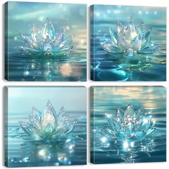 Lotus Flower Wall Art Teal Bathroom Wall Decor Zen Picture for Walls Canvas P…