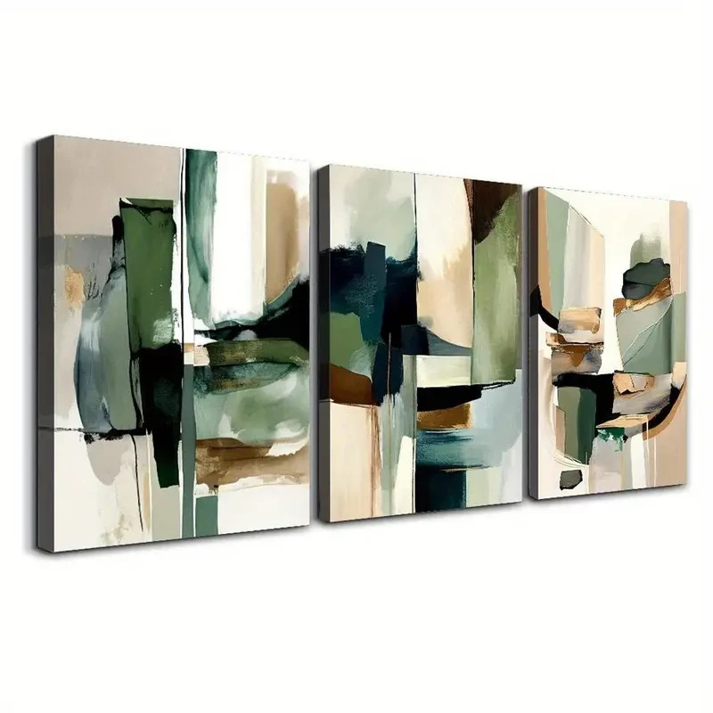 3pcs Green, Beige, Brown, Black, White GB Wall Art Canvas Framed 50x70cm