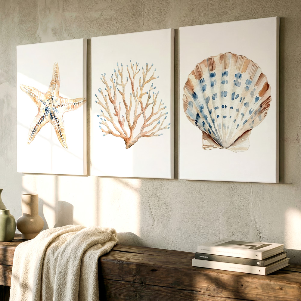 3 Pieces Coastal Starfish Large Wall Art Canvas Set for Living Room Set Of 3