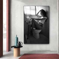 Toilet Sexy Woman Poster Print Bar Girl Smoking Canvas Wall Art Canvas Painting