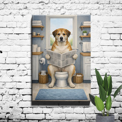 German Shorthaired Pointer Dog Reading Newspaper on Toilet Canvas Print