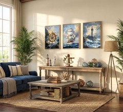 3PCS Nautical Canvas Wall Art Modern Sailing Sailboat 16″L x 12″W Posters