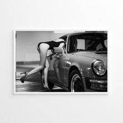 Porsche 911 Poster, Black White Car Photo, Vintage Wall Art Print