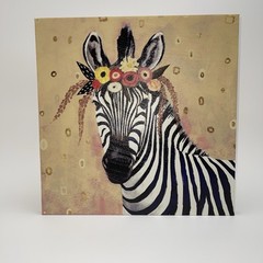 Zebra Canvas Wall Art 18×18” Floral Crown Animal Flowers Black and White Gold