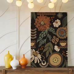 Boho Floral Canvas Wall Art Earth Tone Daisy Leaves Decorative Home Decor Print