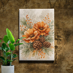 Boho Christmas Wall Art Warm Earth Tones Pink Pine Tree Framed Poster